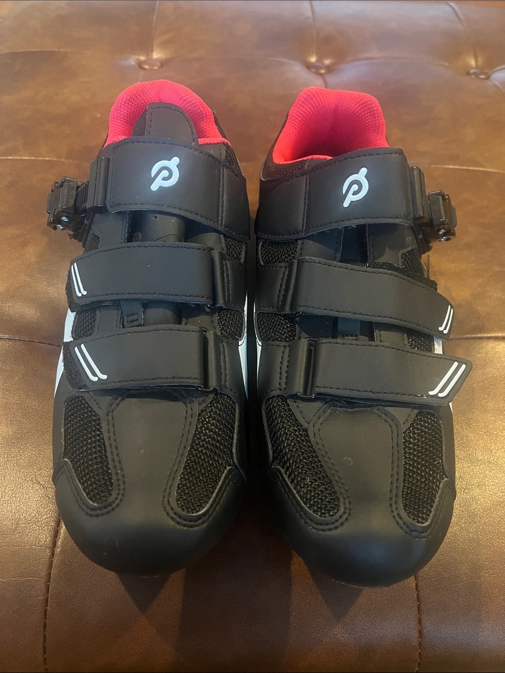 Peloton Black Cycling Shoes with red Interior
